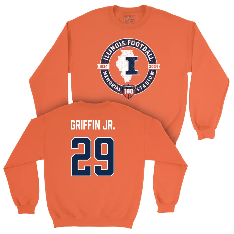 long sleeve hoodie for gym-Illinois Football 100th Anniversary Orange Tradition Crew - Timothy Griffin Jr. | #29