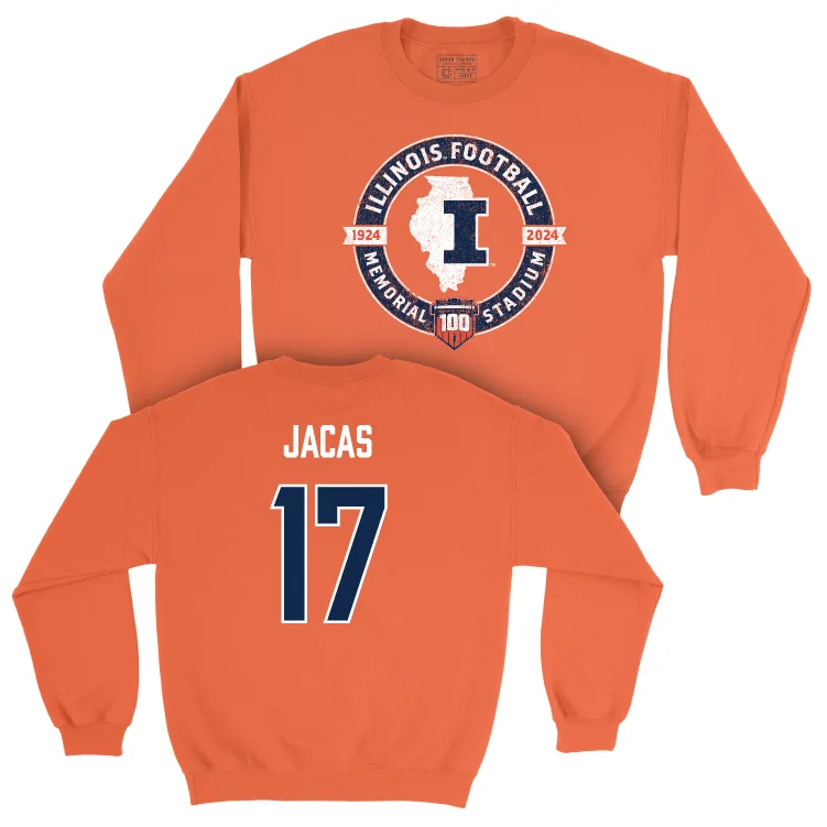 long sleeve workout hoodie-Illinois Football 100th Anniversary Orange Tradition Crew - Gabe Jacas | #17