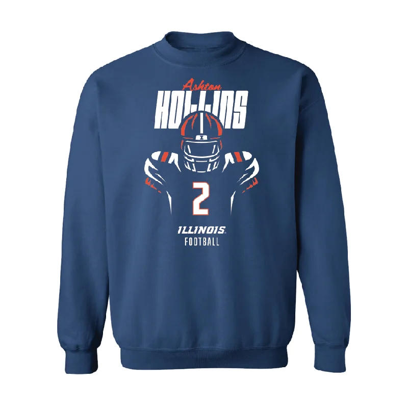 long sleeve shirt for cold weather-Navy Illinois Silhouette Crew    - Ashton Hollins