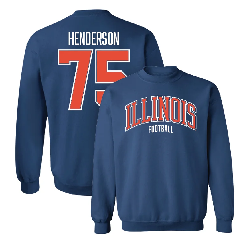 long sleeve fleece pullover for winter-Navy Illinois Arch Crew    - Brandon Henderson