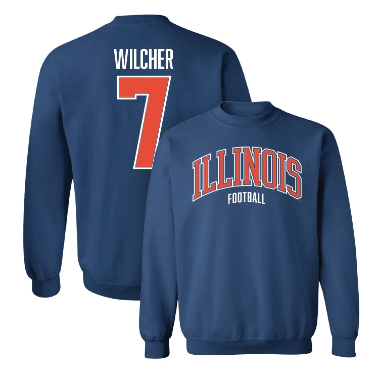 long sleeve hoodie with pockets-Navy Illinois Arch Crew - Kenari Wilcher #7