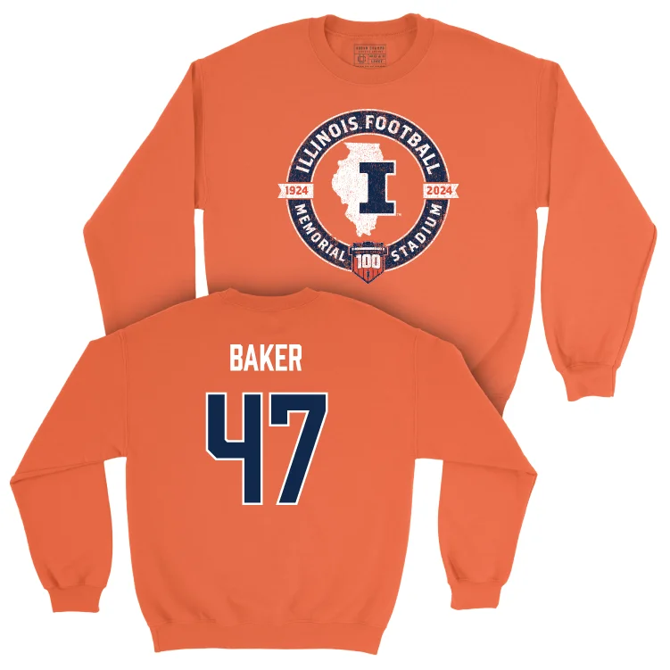 long sleeve relaxed fit shirt-Illinois Football 100th Anniversary Orange Tradition Crew - Easton Baker | #47