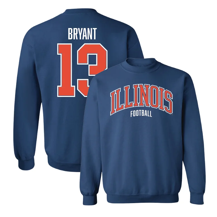 long sleeve fleece pullover for winter-Navy Illinois Arch Crew - Pat Bryant #13