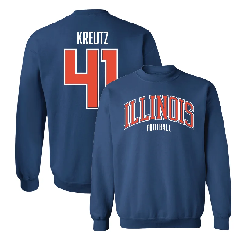 long sleeve casual fleece-Navy Illinois Arch Crew    - James Kreutz