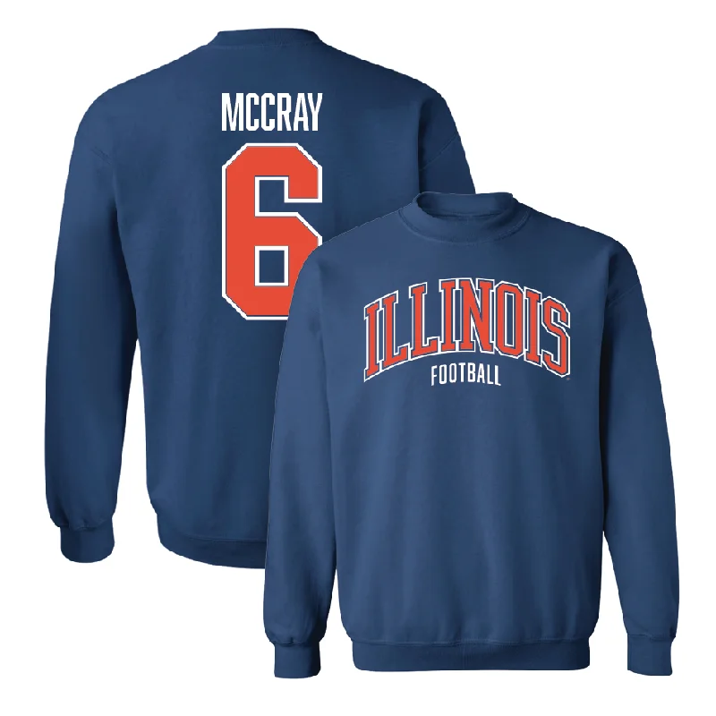 long sleeve cardigan sweater-Navy Illinois Arch Crew  - Josh McCray