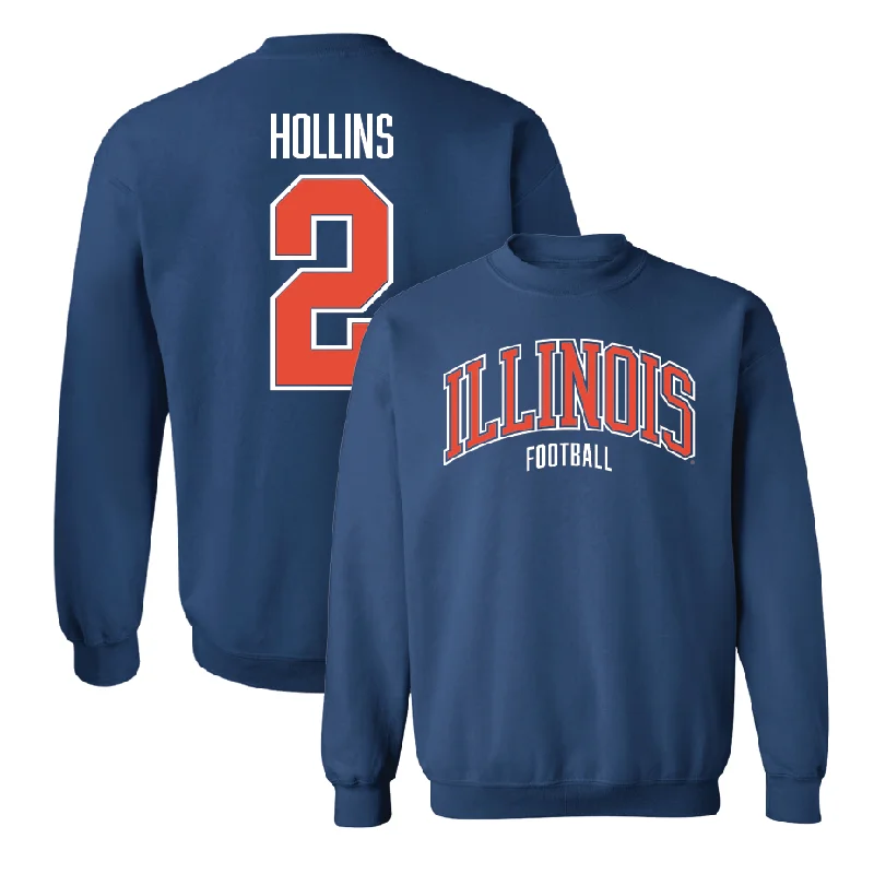 long sleeve hoodie with pockets-Navy Illinois Arch Crew    - Ashton Hollins