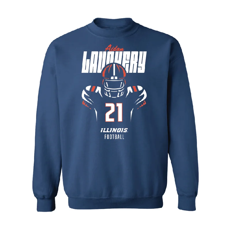 long sleeve casual fleece-Navy Illinois Silhouette Crew    - Aidan Laughery