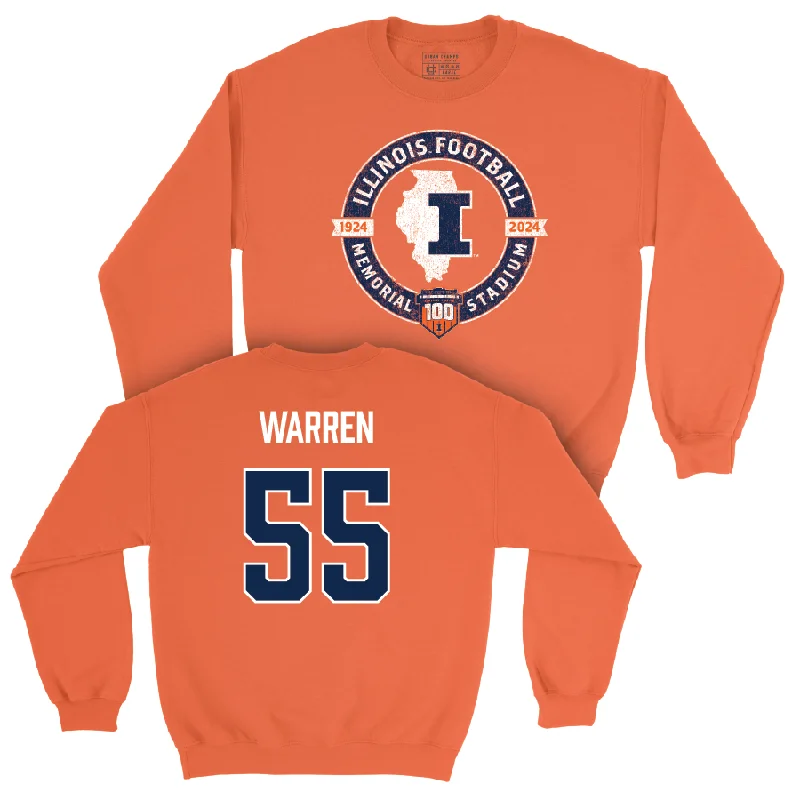 long sleeve casual fleece-Illinois Football 100th Anniversary Orange Tradition Crew - Jeremiah Warren | #55