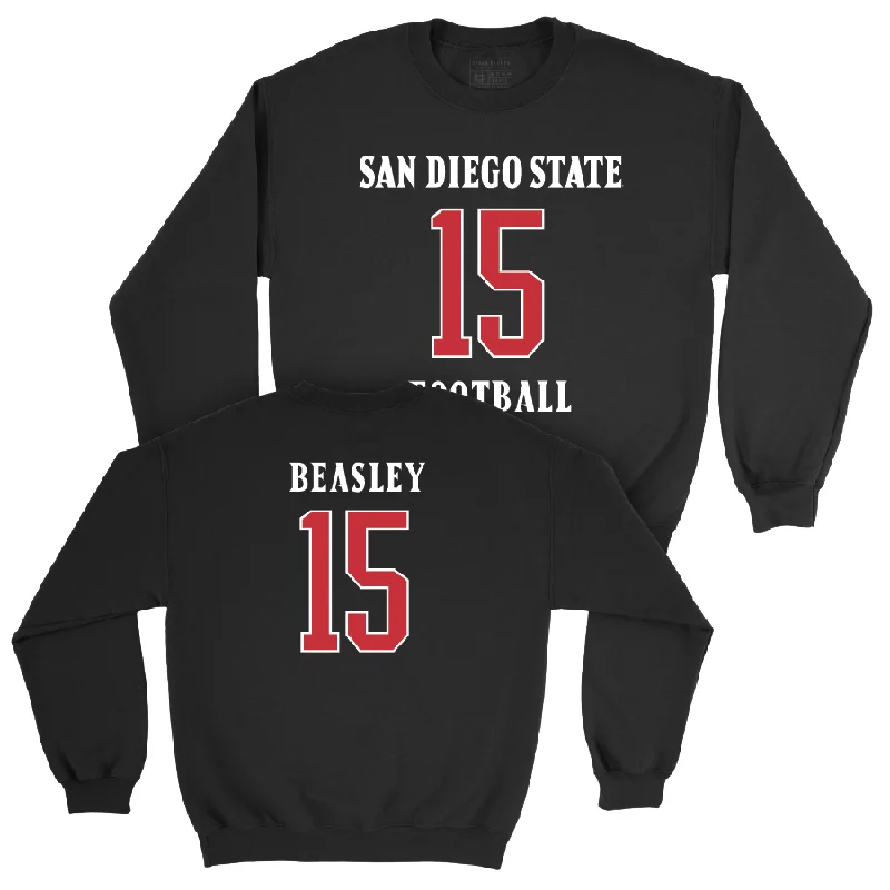 long sleeve hoodie with pockets-SDSU Football Black Sideline Crew   - Tayvion Beasley