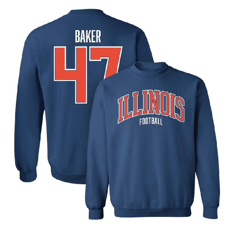 long sleeve workout hoodie-Navy Illinois Arch Crew    - Easton Baker