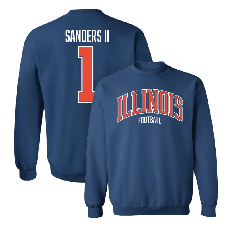 long sleeve graphic sweatshirt-Navy Illinois Arch Crew  - Mario Sanders II