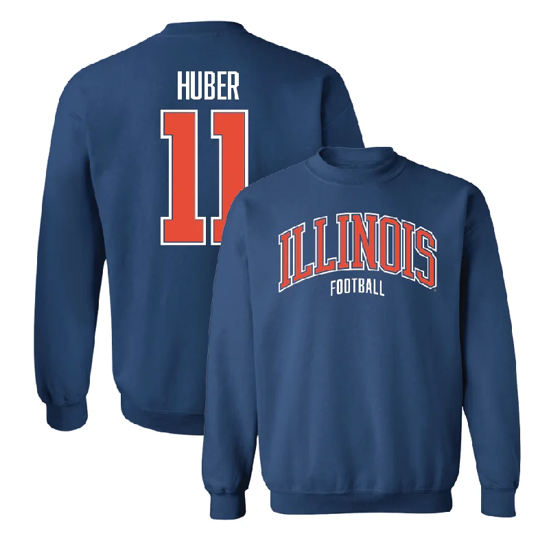 long sleeve fleece shirt-Navy Illinois Arch Crew    - Jake Huber