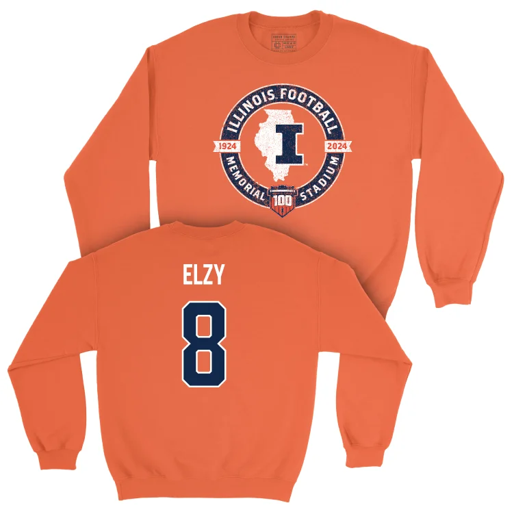 long sleeve workout wear-Illinois Football 100th Anniversary Orange Tradition Crew - Malik Elzy | #8