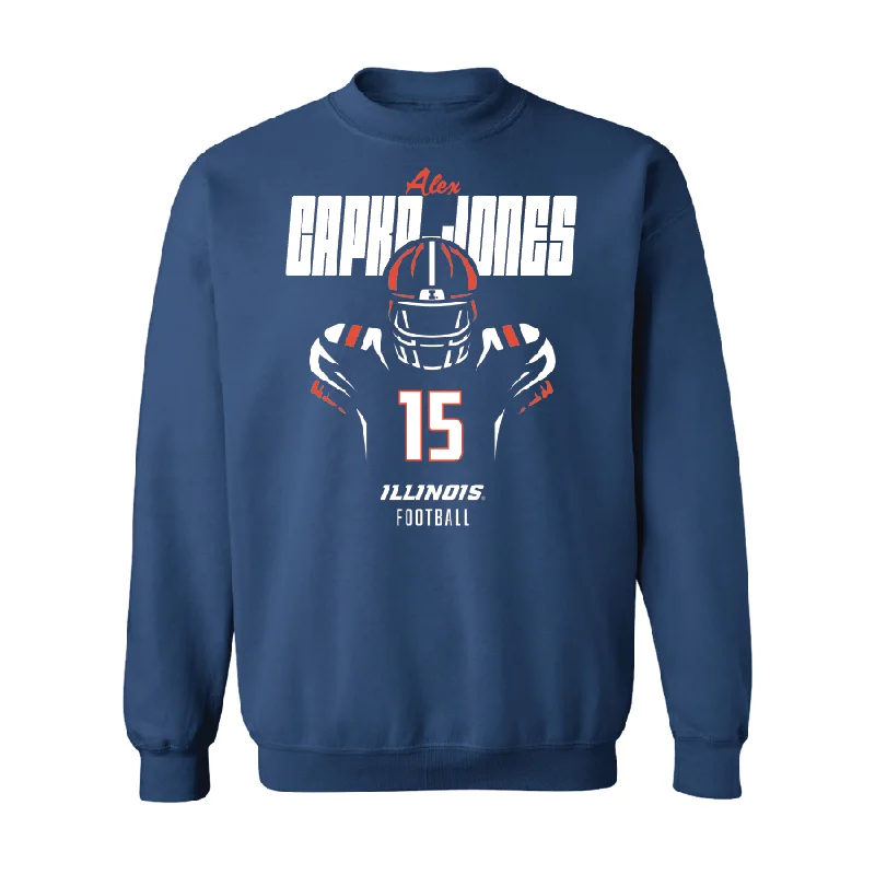 long sleeve zip hoodie-Navy Illinois Silhouette Crew    - Alex Capka-Jones