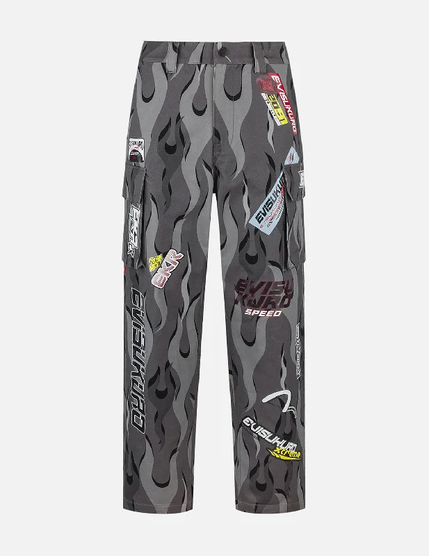 Tapered pants-Racing Camouflage Wide-leg Cargo Pants