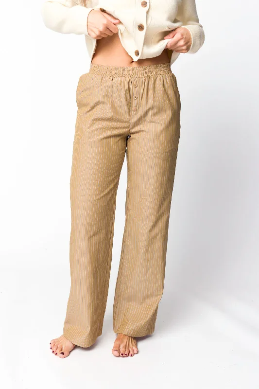 Trendy pants-Michelle Striped Pajama Style Pants in Camel