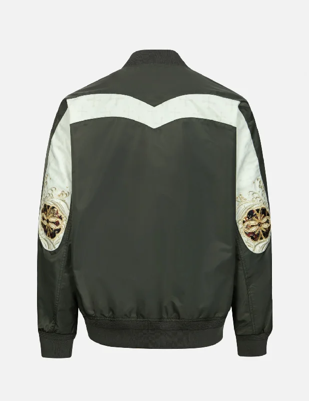 Embroidered jacket-Kamon Brocade Daicock Insert Relax Fit Bomber Jacket