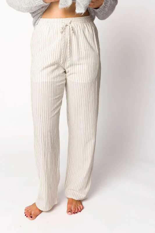 Overalls pants-Julie Striped Cotton Pants in Ivory/Black