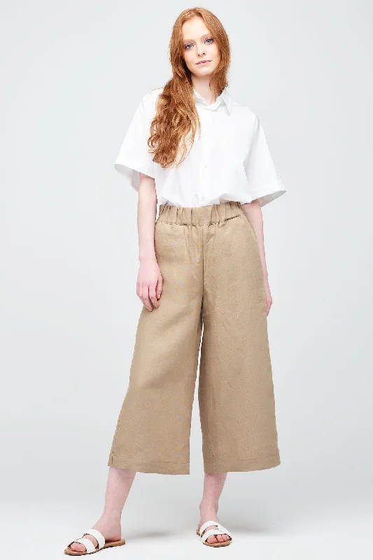 Convenient pants-Women's Short PJ Trousers - Truffle Linen