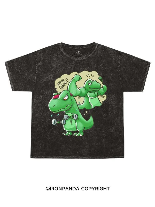 party T-shirt-Dinosaur Weight Lifting Kids Washed T-Shirt