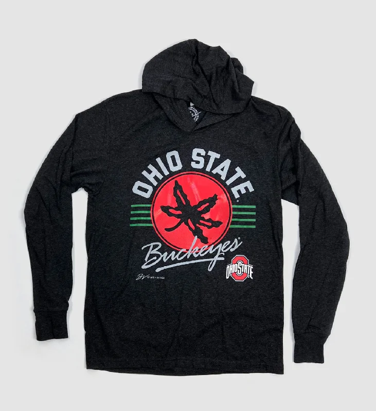 party T-shirt-OSU Buckeye Leaf Script Hooded T shirt