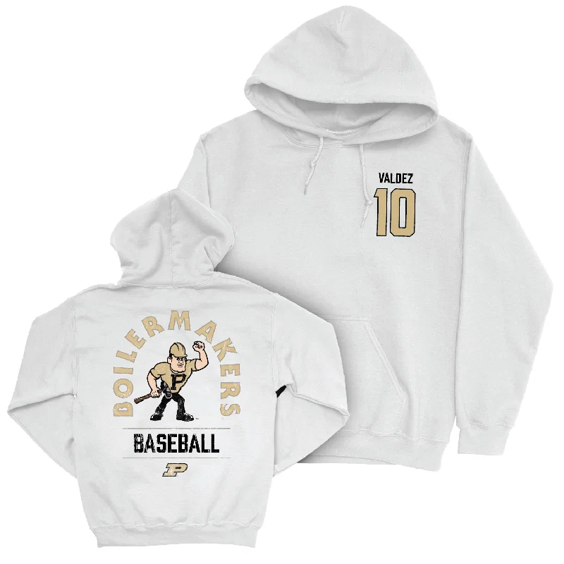 Detailed design hoodie-Baseball White Mascot Hoodie - CJ Valdez | #10