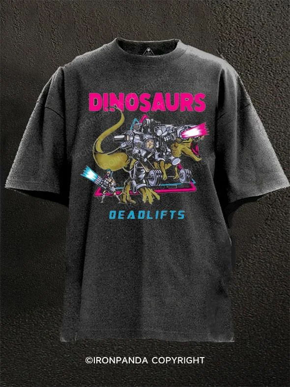 women’s T-shirt-Dinosaur Dead Lift Washed Gym Shirt