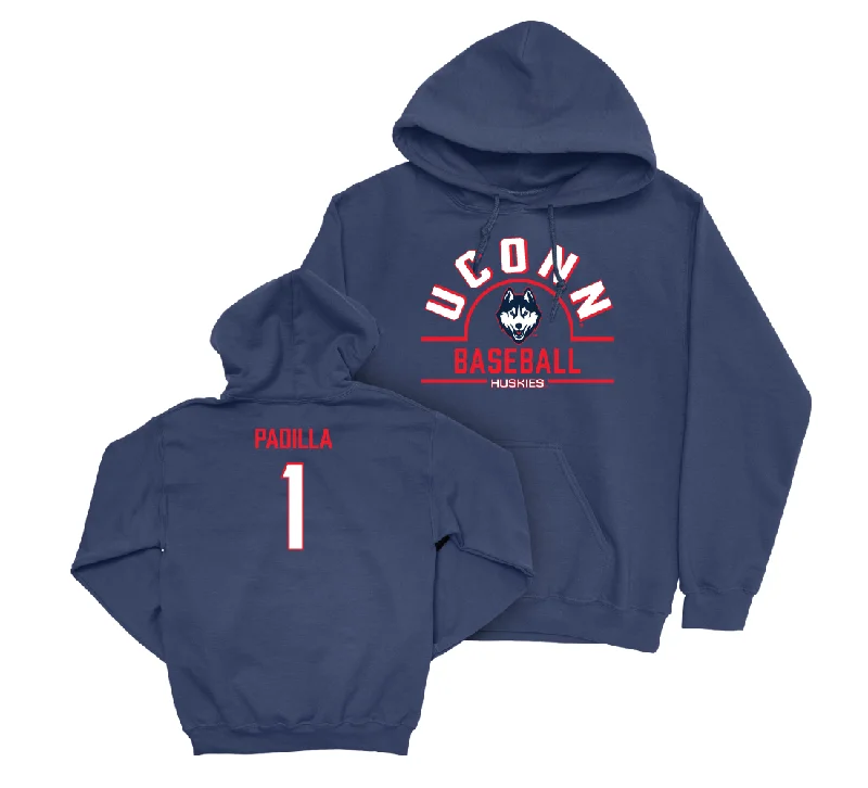 Fall winter hoodie-UConn Baseball Arch Navy Hoodie - Bryan Padilla | #1