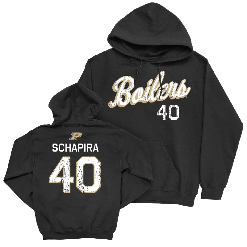 Athlete hoodie-Baseball Black Script Hoodie - Calvin Schapira | #40