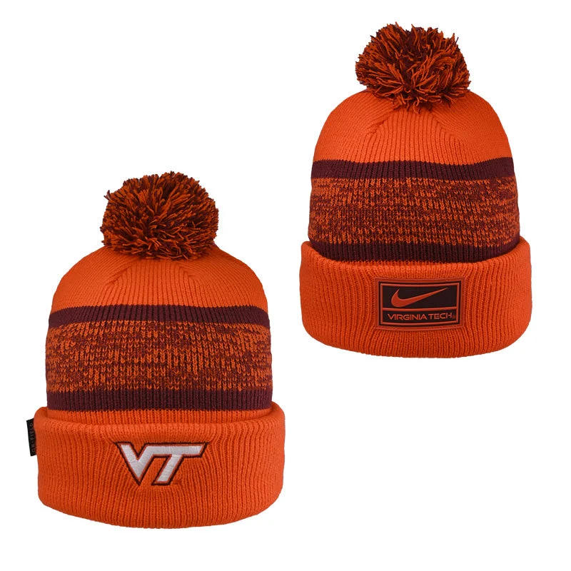 Travel hats-Virginia Tech Peak Cuff Pom Beanie by Nike