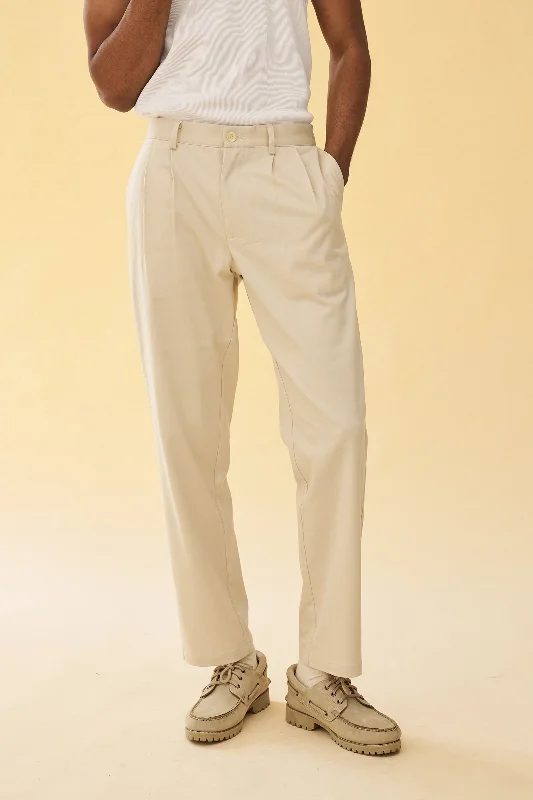 Leather pants-PLEATED SMART TROUSERS - CREAM