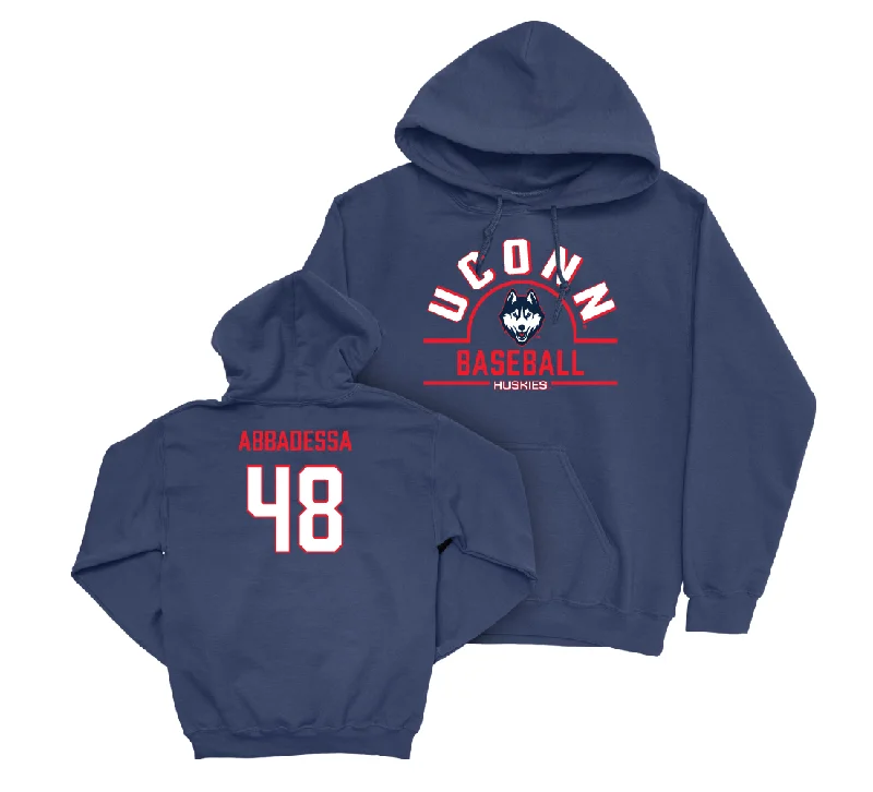 Japanese hoodie-UConn Baseball Arch Navy Hoodie - Jude Abbadessa | #48