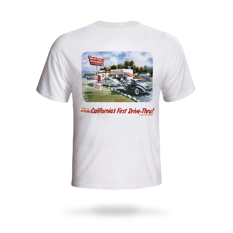 trendy graphic T-shirt-1986 CA First Drive-Thru