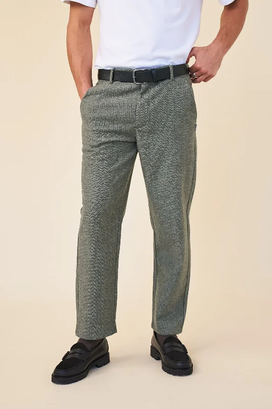 Short pants-HERRINGBONE WOOL TROUSER - OLIVE