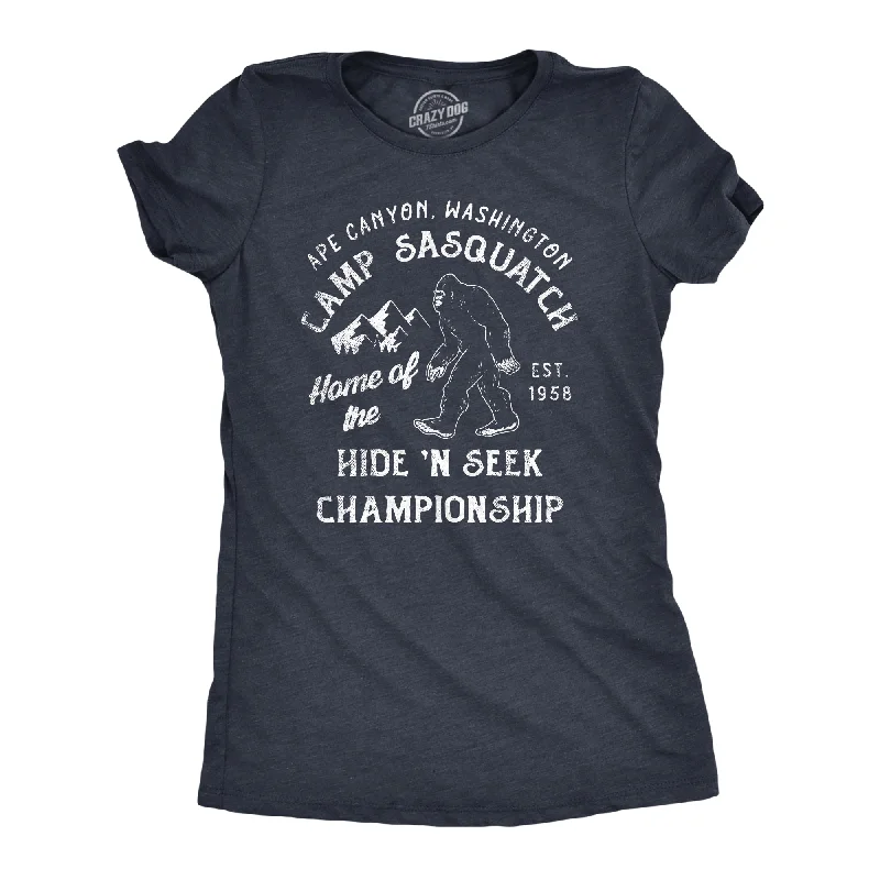 travel T-shirt-Camp Sasquatch Home Of The Hide And Seek Championship Women's T Shirt