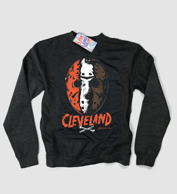 love T-shirt-Cleveland Football Halloween Mask Crew Sweatshirt