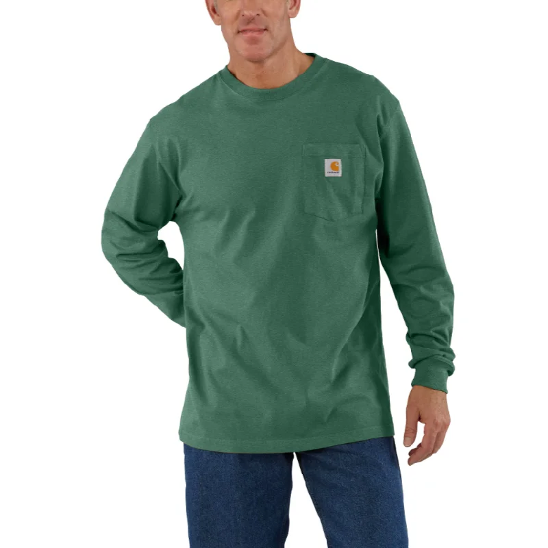 eco-friendly T-shirt-Carhartt Men's Logo Sleeve Long Sleeve T-Shirt_Frosted Balsam Heather