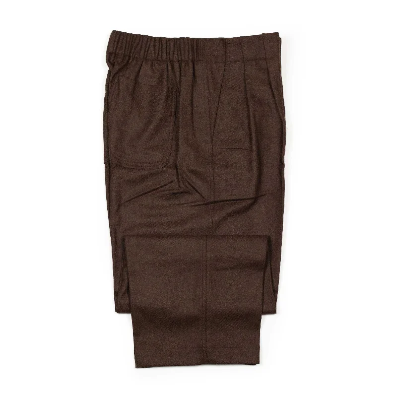 Silk pants-Two-tuck easy pants in brown melange Abraham Moon wool twill