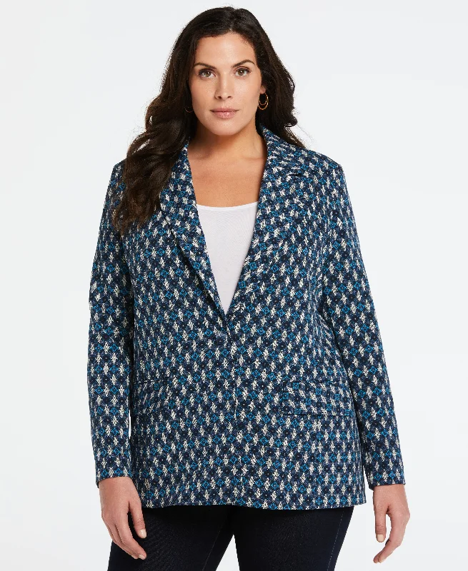 City style jacket-Plus Size Lined Medallion Print Single Breasted Blazer