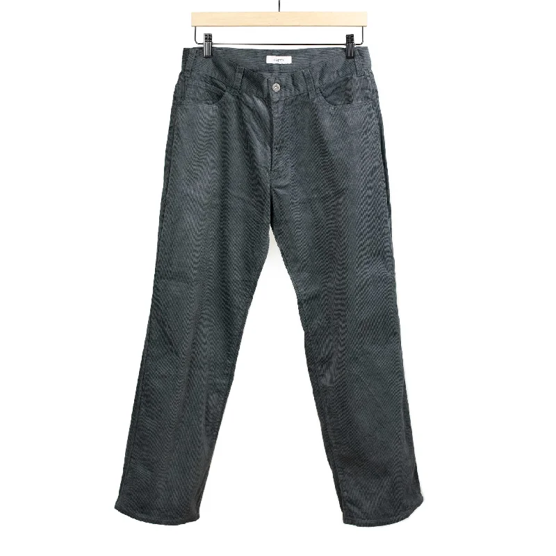 Long-length pants-Five pocket trousers in charcoal grey cotton corduroy