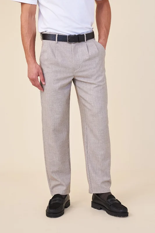 Sporty casual pants-TAPERED DOUBLE PLEAT TROUSER - STONE