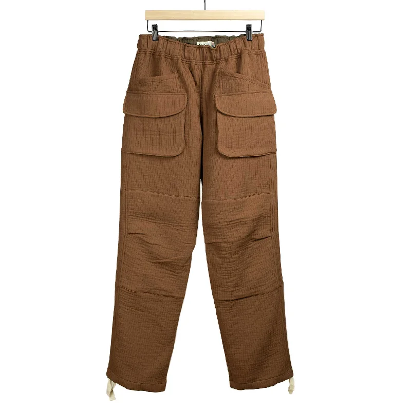 Color-block pants-Tundra trousers in brown double weave quilted cotton