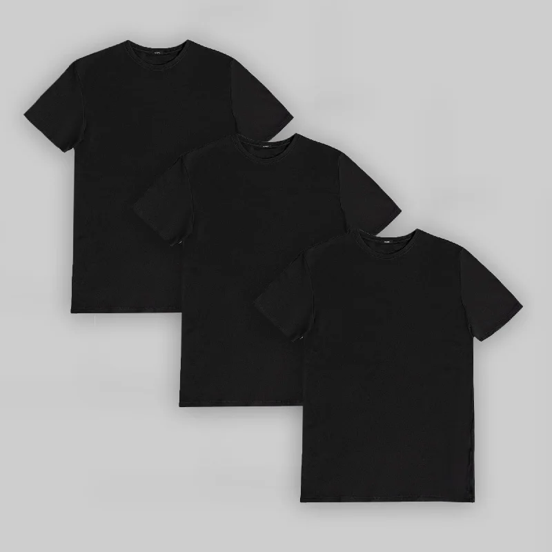 plain white T-shirt-All-Black Heavyweight Crew 3-Pack