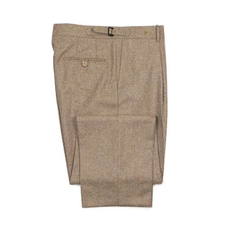 Cotton linen pants-Westside side-tab high-rise wide tapered pleated trousers in beige large herringbone wool (restock)