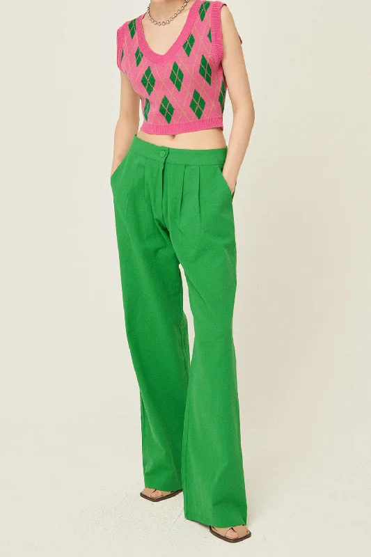 Patchwork pants-Sabrina Pintucked Wide Pants