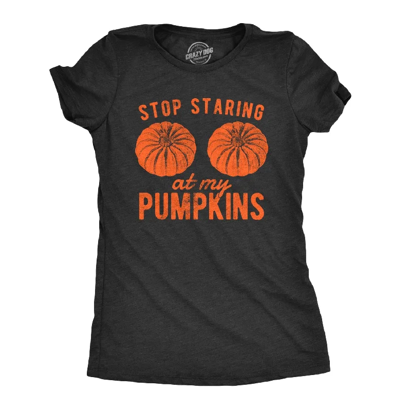 cartoon character T-shirt-Stop Staring At My Pumpkins Women's T Shirt