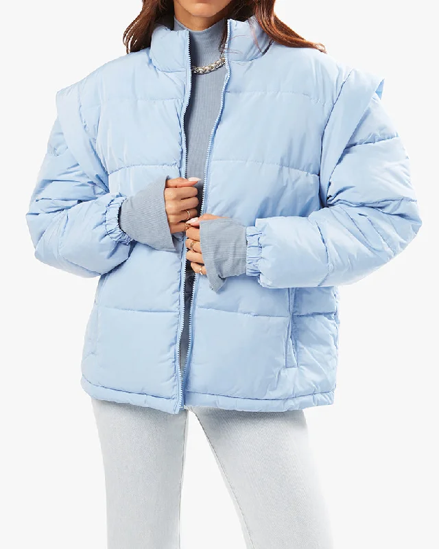 Outdoor jacket-Snap Off Sleeve Nylon Puffer Jacket