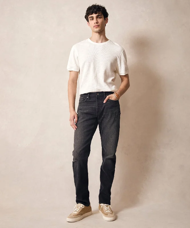 Patchwork denim pants-Slim Selvedge Jean in Black Destroyed Wash