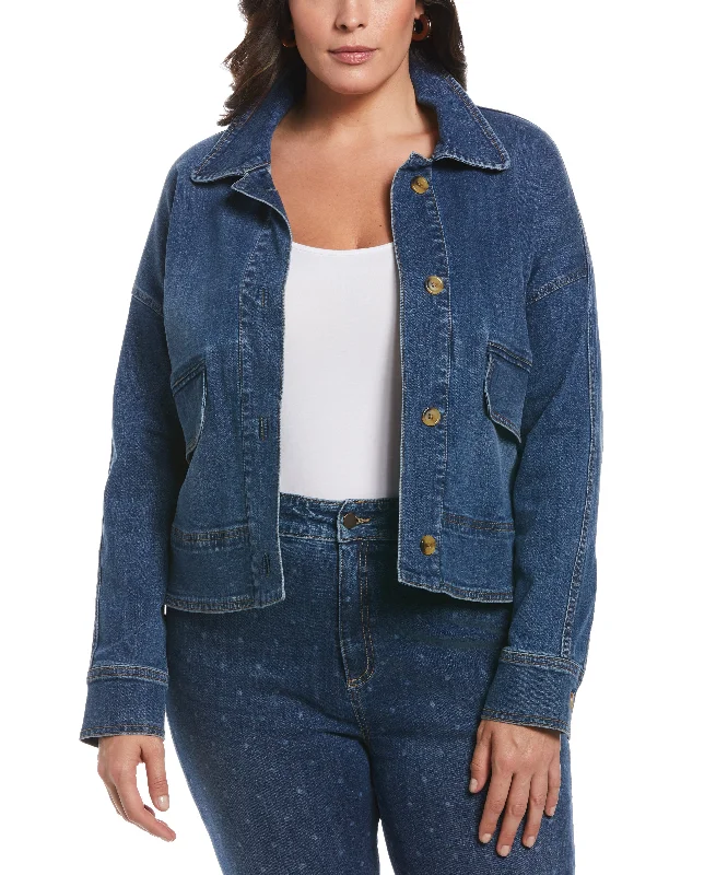 Age-defying jacket-Plus Size Cropped Oversized Denim Jacket