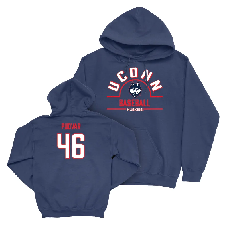 Warm hoodie-UConn Baseball Arch Navy Hoodie  - Oliver Pudvar